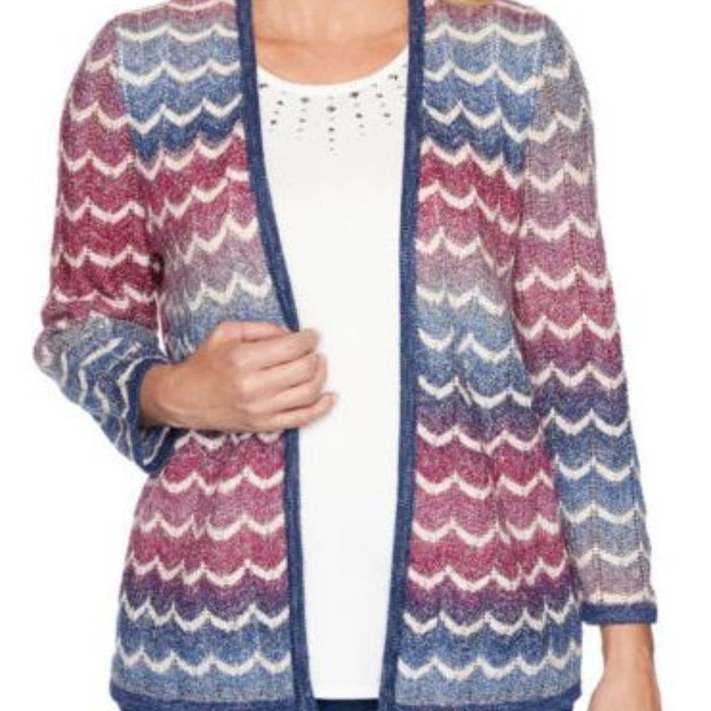 Alfred Dunner Colorful Autumn Harvest Mock 2-piece Sweater 3/4 Sleeve Large NWT